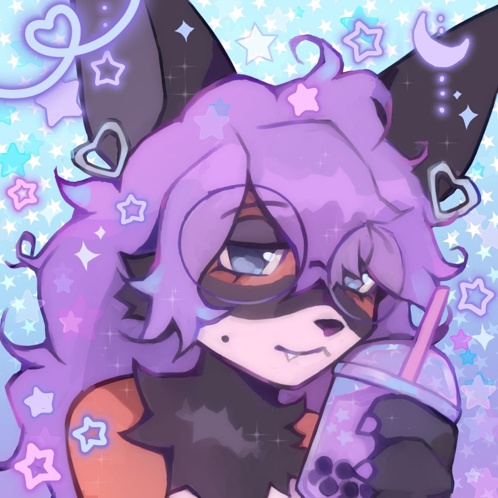 an illustration of aubie the purple-haired bat-eared fox